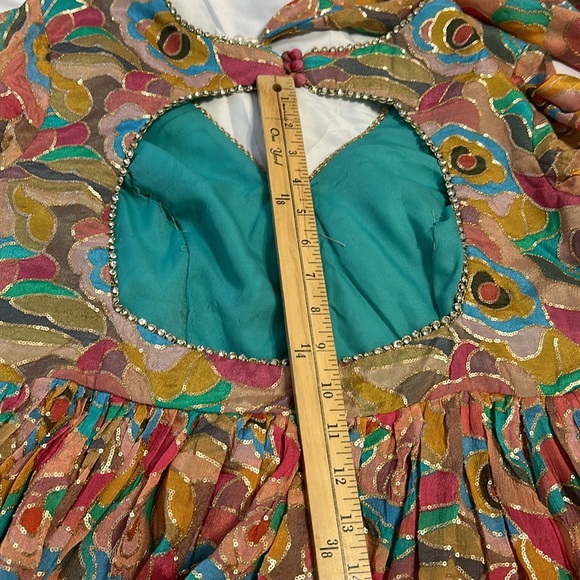 Shalwar kameez Kurta top Ghagra style pants in green multi color Duppatta XS-S - Picture 10 of 17